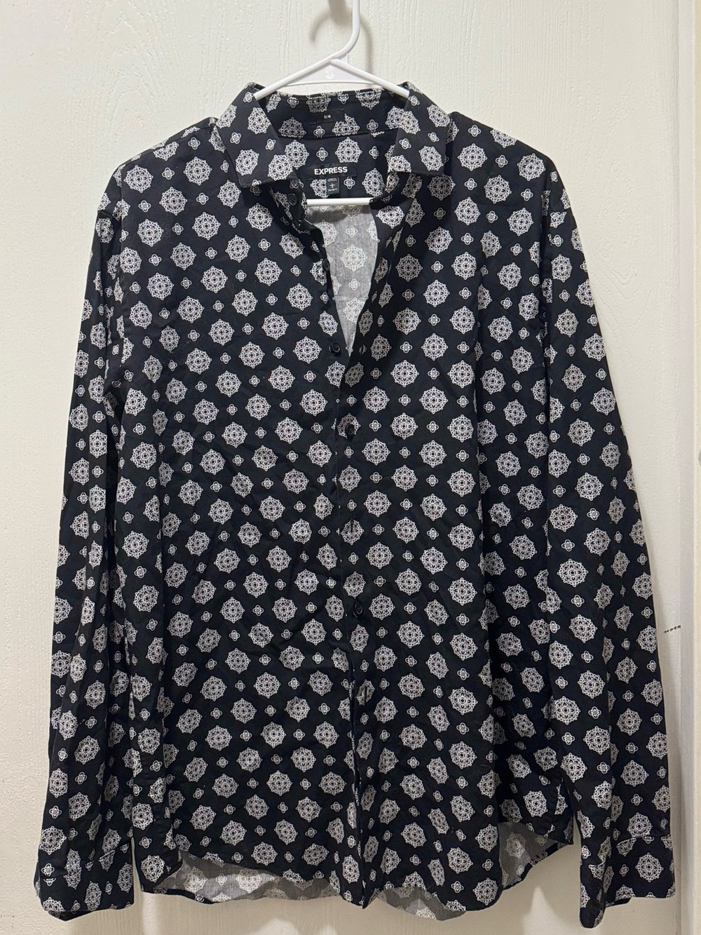 Express Black Shirt with White Geometric Print
